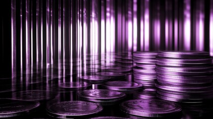 3D High Contrast Investment Coins on Soft Light Background