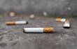 © ibeydesign - A close up of a discarded cigarette butt on pavement, emphasizing littering and pollution.