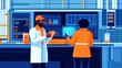 © Mnt - Two professionals discuss data analysis in a modern laboratory, showcasing teamwork and technology in a vibrant setting.
