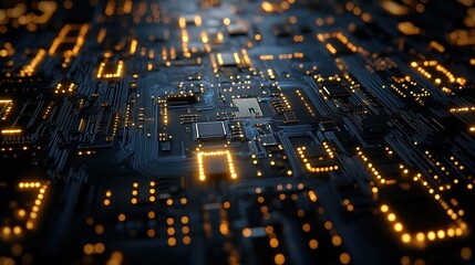 A close-up view of a circuit board with glowing lights, representing the complex workings of technology.