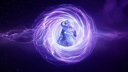 Wall Mural - interdimensional background 4k being seamless video materializes virtual looping cinematic animation overlay shot planetary interstellar laser light meteor milky way night quantum science fiction spa
