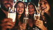 © naina  - group of friends enjoying with champagne glasses.ai generative