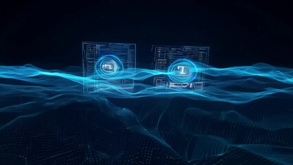 Wall Mural - cyberspace background algorithms digital blue matrix black ai concept code render binary 3d network 