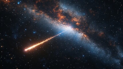 Canvas Print - Shooting star with a bright trail passing through the Milky Way, with distant galaxies and colorful stardust generative ai