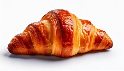 close up of croissant on a white background.