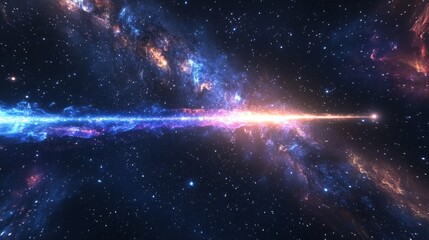 Canvas Print - Shooting star with a bright trail passing through the Milky Way, with distant galaxies and colorful stardust generative ai