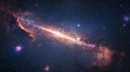 Canvas Print - Shooting star with a bright trail passing through the Milky Way, with distant galaxies and colorful stardust generative ai