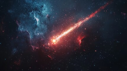 Canvas Print - Shooting star with a bright trail passing through the Milky Way, with distant galaxies and colorful stardust generative ai