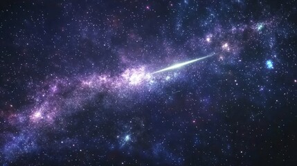 Canvas Print - Shooting star with a bright trail passing through the Milky Way, with distant galaxies and colorful stardust generative ai