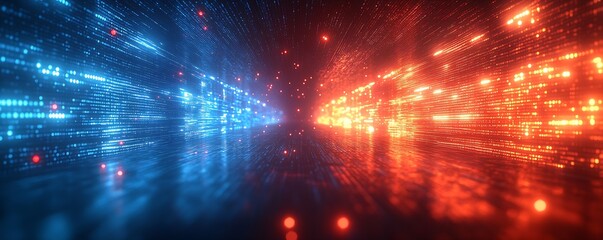 Aufkleber - Futuristic sci-fi digital background with contrasting blue and red glowing lights : Generative AI