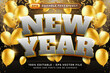 © prasetya nopin - happy new year 3d text effect and editable text effect with luxury background and balloon decorations