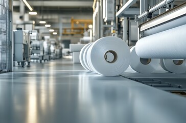 Leinwandbilder - Modern Textile Factory with White Fabric Rolls Ready for Distribution : Generative AI
