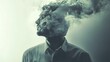 © Crafted - Abstract concept of a man with smoke coming out of his head, representing stress, anxiety, or mental health struggles.