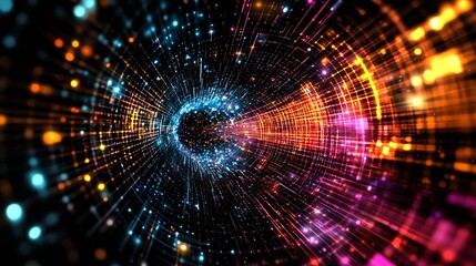 Leinwandbilder - Dynamic Lights in Intergalactic Tunnel Illustrating Speed and Movement for Sci-Fi Background : Generative AI