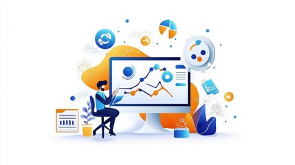 A graphic designer creating visual elements for an SEO proposal, integrating colorful charts and graphics to explain complex data easily.