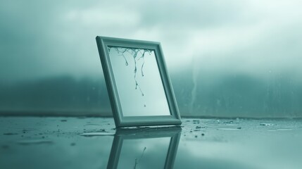 Wall Mural - a square mirror is sitting on a wet surface, with water dripping from it