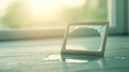 Wall Mural - a broken frame with a piece of glass missing