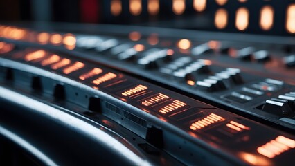 Close-up of Illuminated Control Panel in a Modern Sound Studio During a Recording Session