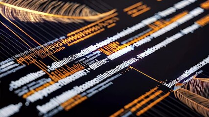 Close up of code and feathers on a black background.