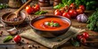 © sanom - Warm, spiced tomato soup served in a bowl on a charming wooden table, offering a cozy ambiance that invites you to indulge in delightful dining.