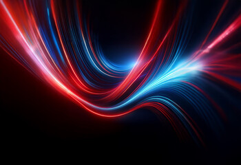 Aufkleber - Abstract artwork with vibrant red and blue lines swirling on a black background.