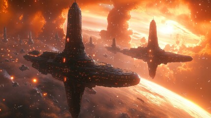 Wall Mural - spacecraft exploring vibrant nebula during twilight hours