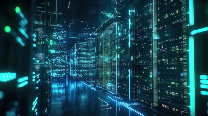 Wall Mural - computer screen with binary numbers highlighted as they move rapidly,