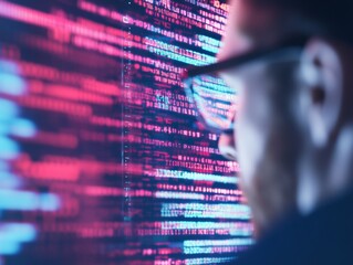 Leinwandbilder - Cybersecurity Professional in Dark, Futuristic Workspace Monitoring Digital Threats