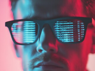 Leinwandbilder - Futuristic Cybersecurity Professional with Data Reflections in Glasses