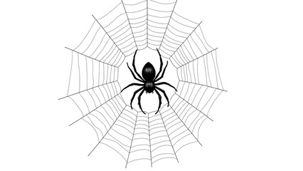 Black-and-white spider web illustration, intricate and detailed