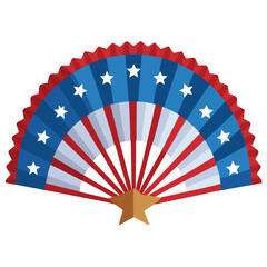 4th of July Paper Fan Decoration – Patriotic Red, White & Blue Design Isolated on White Background.