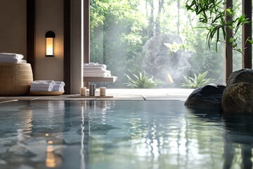 Wall Mural - Serene spa scene with ample room for promotional copy.