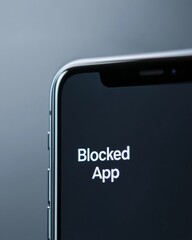 Poster - Close-Up of Smartphone Screen Displaying Blocked App Message in Dark Tone