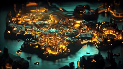 The map has a three-dimensional quality, with a dark, futuristic background.