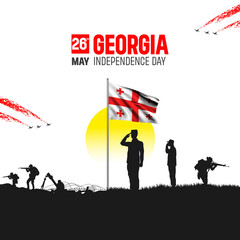 Happy Independence Day! Georgia with the Georgia flag and the Georgia Army and soldier salute of their flag illustration design.