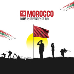 Happy Independence Day! Morocco with the Morocco flag and the Morocco Army and soldier salute of their flag illustration design.