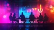 © Tuyul.Racing’s  - Silhouettes of People in a Meeting, Looking at Data and Charts on a Screen with a Neon Background