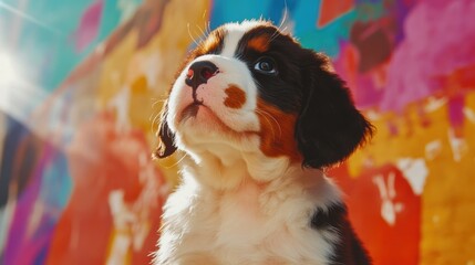 Wall Mural - Puppy in Colorful World.