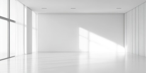 Wall Mural - a large, empty room with white walls and white curtains