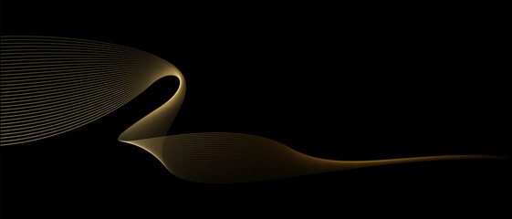 Wall Mural - abstract vector wavy lines flowing smooth curve gold gradient light color on black background in con