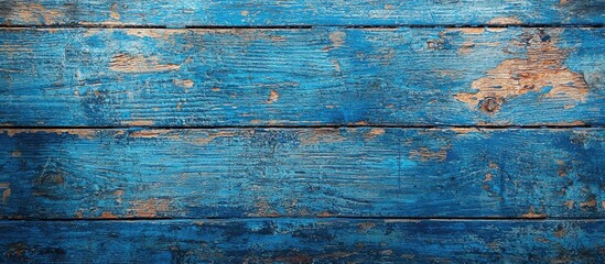 Wooden Board With Blue Color Paint And Scratches