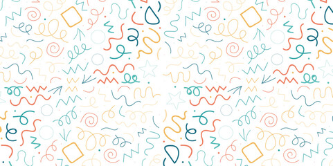 Doodle sketch style of colorful shapes and lines on white background for concept design. seamless pattern creative minimalist style art background.