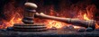 © wiraphat - Wooden Gavel on Dark Background with Flames