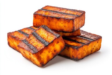  Cubos de tofu a la parrilla con marcas de grill. La imagen es minimalista y muestra el tofu en su versión más apetitosa.
