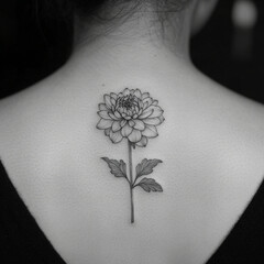 Wall Mural - woman's back, tattoo of a Chrysanthemum flower 