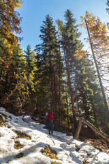 Wall Mural - Trekking day in a snowy autumn in the Dolomiti Friulane, Friuli-Venezia Giulia