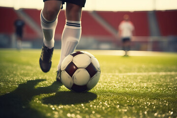 Wall Mural - Dynamic Feet of Football Player Preparing to Strike Ball