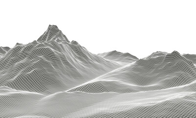 3D white grid neon mountain. Wireframe terrain