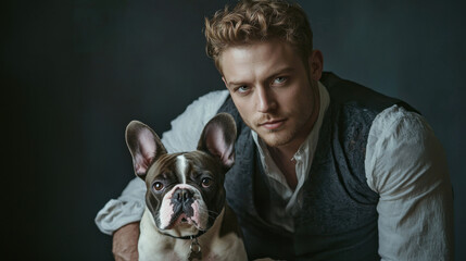 Wall Mural - Handsome Man with French Bulldog