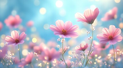 Aufkleber - Enchanting Pink Cosmos Flowers in Bloom with Bokeh Background : Generative AI